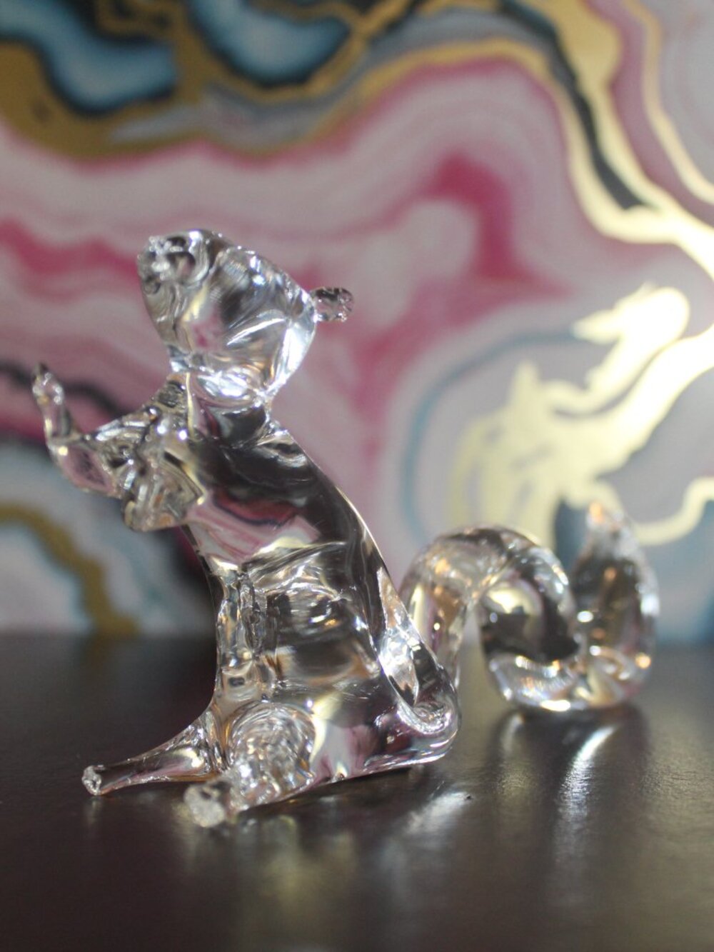 Vintage Pilgrim Squirrel Art Glass Figurine Clear Long Tail Hand Blown USA